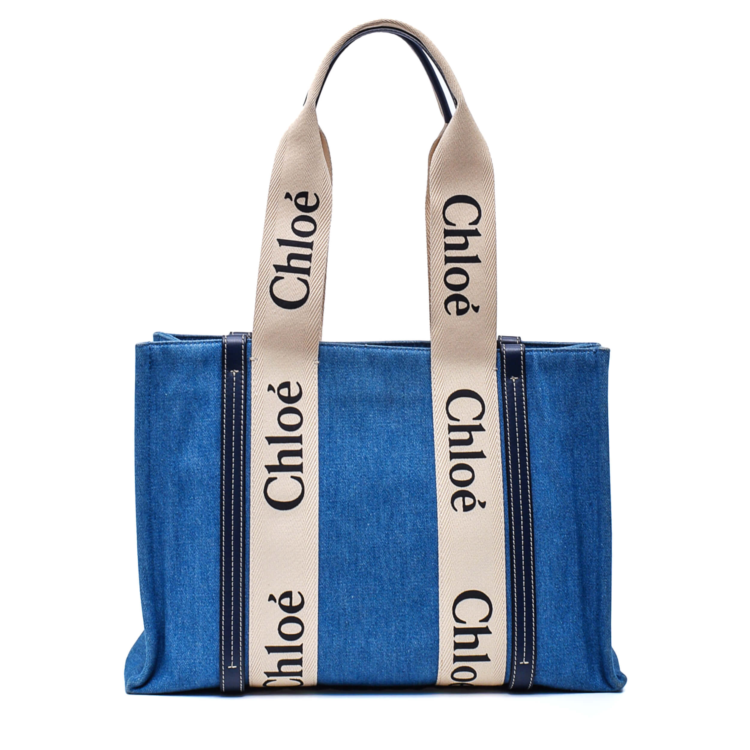 Chloe - Blue in Denim Woody Linen Large Tote Bag